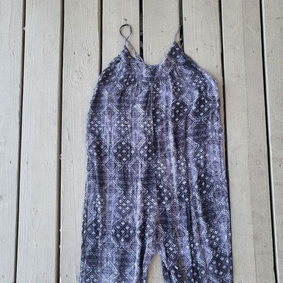 Free People Romper Wide Leg Sleeveless Spaghetti Strap Geometric Pattern Black M - Picture 4 of 6